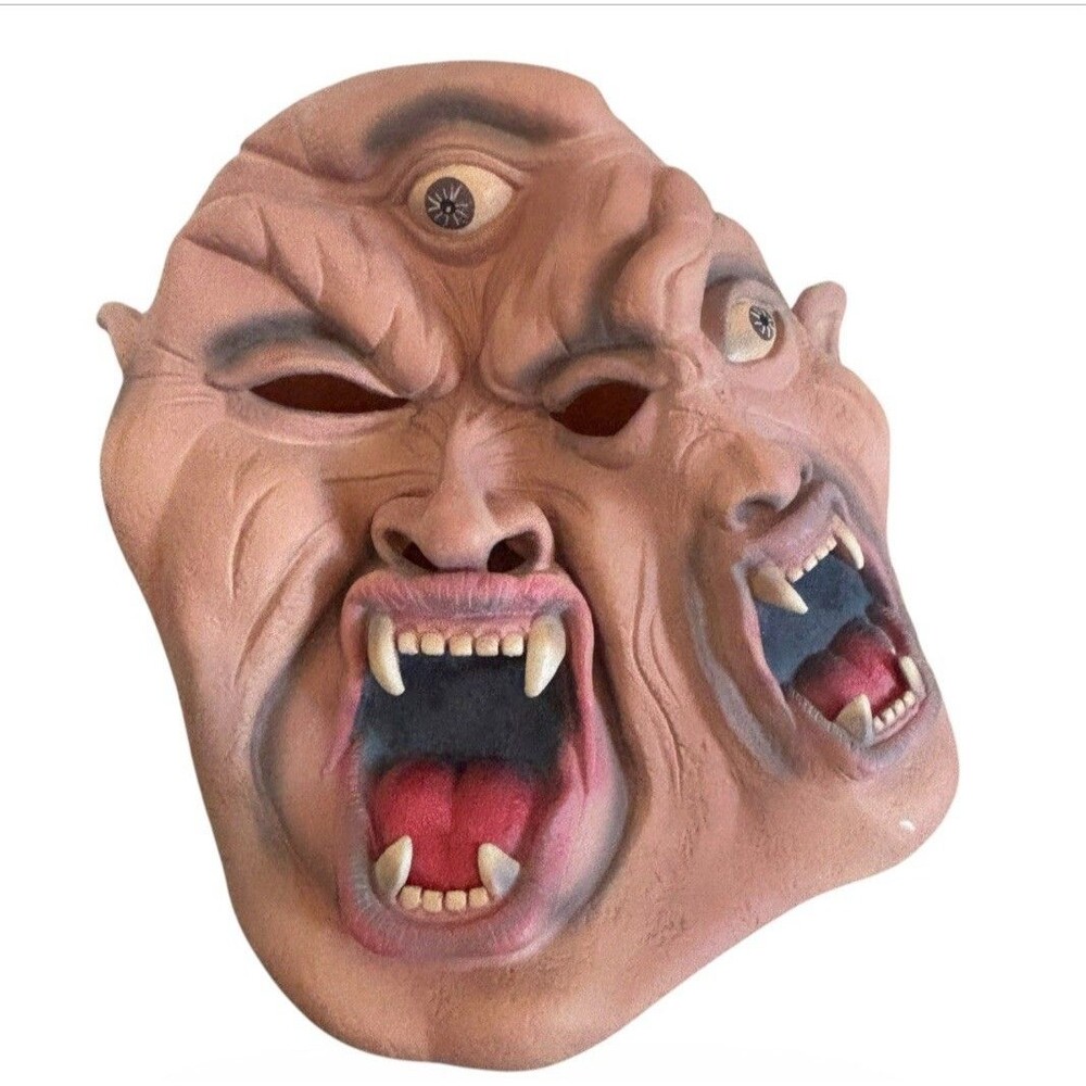 Two Headed Mutant Demon Latex Mask Halloween Monster Horror Creepy Vintage Rare